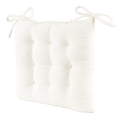 Corduroy Chair Cushion with Ties Ultra Soft Warm Floor Cushion for Kids Reading Nook Comfortable Square Seat Cushion for Adult 15.7”x15.7”, White