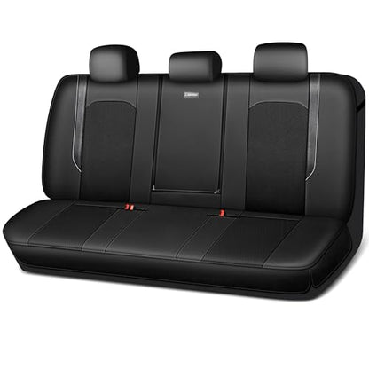 CAR PASS Faux Leather High Back Rear Seat Covers Only, Sporty Waterproof Anti-Slip Airbag Compatible Universal Fit for Most Sedans Trucks Vans SUVs, Rear Black - color: Pure Black Rear