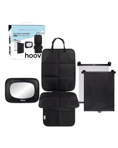 Hoovy My First Car Ride™ 3-in-1 Baby Car Essentials Bundle, Roller Sun Shades, Rear-Facing Mirror, and Seat Protector
