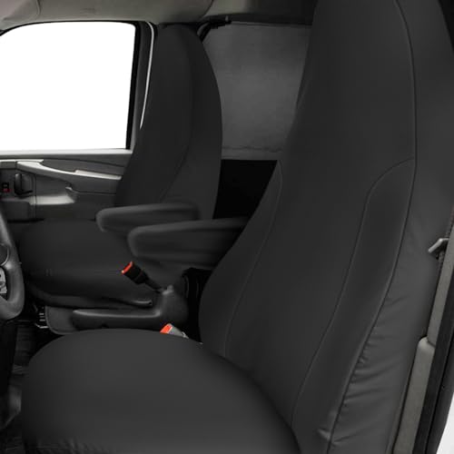 Seat Covers Compatible with 2010-2025 Chevy Express Front Bucket Seats with Opening for Grab Handle on Passenger Side Backrest, 600D Custom-Made Heavy Duty Seat Cover, NOT for RV Seats - color: Black, size: 2010-2025 Express Front (600D)