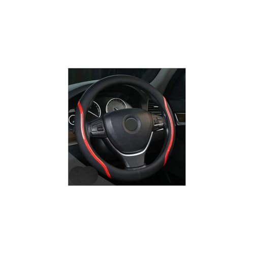 Steering Wheel Cover Black Red, Carbon Fiber Car Steering Wheel Covers with Coasters Universal 14.5-15 inch Leather Microfiber Breathable Anti-Slip Steering Wheel Accessories Set - color: Red, size: Medium