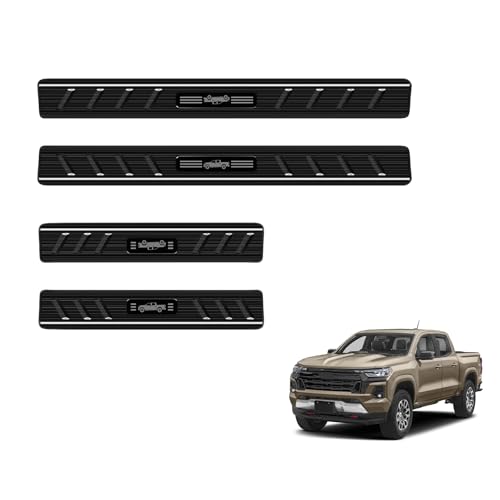 4PCS Car Door Edge Guards Door Sill Protector for Chevy 2023-2025 2026 Colorado & for GMC 2023-2026 Canyon Accessories Black Brushed Stainless Steel Material Car Door Threshold Protection