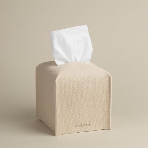 OLETHA Square Tissue Box Cover - Aesthetic Modern Farmhouse Decor for Room, Home & Office - Tissues Cube Boxes Holder - Canvas Grain, Greige - color: Canvas Grain, Greige