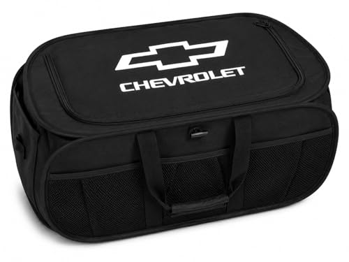 SR1 Performance USA Chevrolet Trunk Organizer - Expandable Pop Up Collapsible Cargo Storage Caddy for Chevy Cars, Trucks & SUVs - Black with Bowtie Logo - color: Chevrolet Bowtie