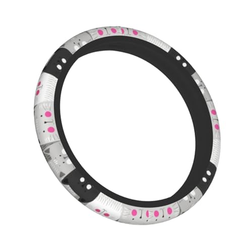 Cat Pattern Steering Wheel Cover,Warm in Winter and Cool in Summer,15 in Universal Accessory for Diverse Car Fashion Elastic Breathable Silicone Anti-Slip Decor Cover for Men Women - color: Cat Pattern