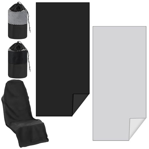 Hahafelt 2 Pack Car Seat Towel Covers with Storage Bag, 63 x 32 Inch Universal Non Slip Waterproof Sweat Protector for Car Truck, Gym Swimming Running, Machine Washable (Black,Gray) - style: Black,Gray