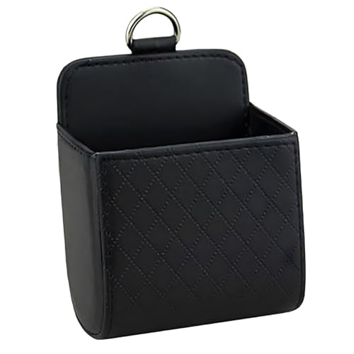 YoRise Car Air Vent Storage Bag, PU Leather Auto Hanging Storage Pouch with Hook, Portable Car Console Organizer, Vehicle Dashboard Organizer Accessories for Key, Cell Phone, Coin, Sunglasses (Black) - color: Black