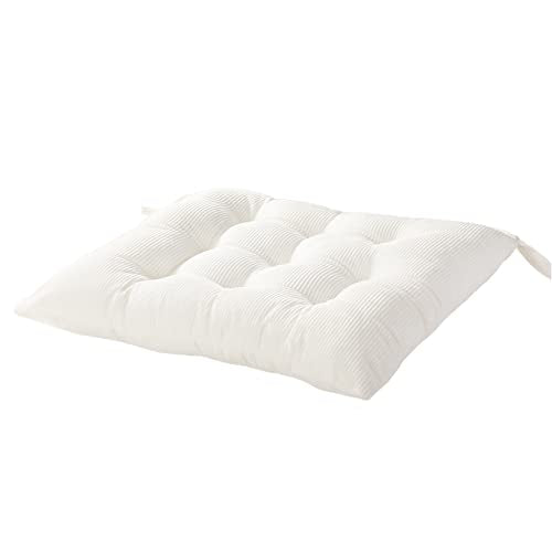 Corduroy Chair Cushion with Ties Ultra Soft Warm Floor Cushion for Kids Reading Nook Comfortable Square Seat Cushion for Adult 15.7”x15.7”, White