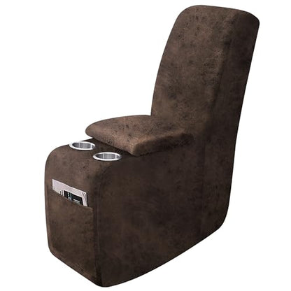 Leather Look Recliner Console Cover for Recliner Couch, Stretch Middle Console Slipcovers for Reclining Sofa and Loveseat, Washable Furniture Protector for Pets (1 Console Cover, Brown)