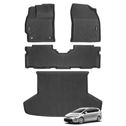 Naibeve Floor Mats for 2012-2017 Toyota Prius V - All Weather Custom for Toyota Prius V Floor Mats & Cargo Mat Waterproof Interior Accessories - size: 2)Prius V|2012-2017