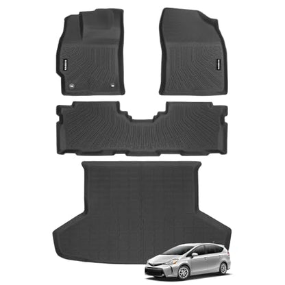Naibeve Floor Mats for 2012-2017 Toyota Prius V - All Weather Custom for Toyota Prius V Floor Mats & Cargo Mat Waterproof Interior Accessories - size: 2)Prius V|2012-2017