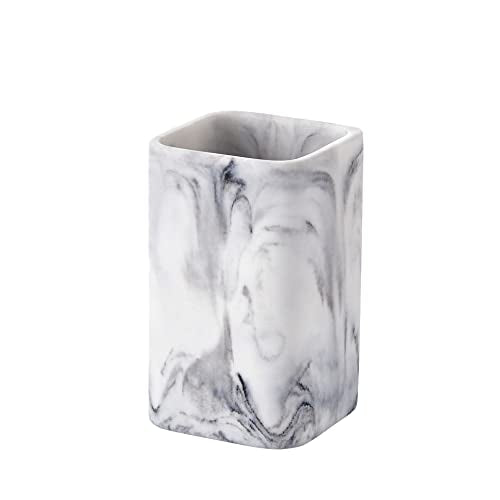 Toothbrush Holder for Bathrooms, White Marble Look Toothpaste and Makeup Holder, Brushes and Razors Holder, Vanity Bathroom Countertop Organizer, Toothbrush Cup