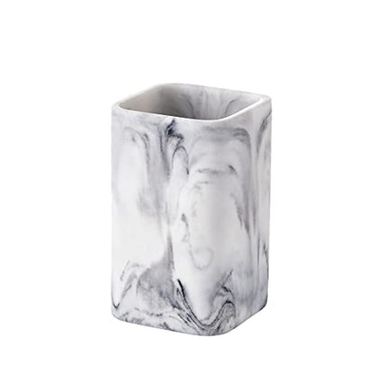 Toothbrush Holder for Bathrooms, White Marble Look Toothpaste and Makeup Holder, Brushes and Razors Holder, Vanity Bathroom Countertop Organizer, Toothbrush Cup