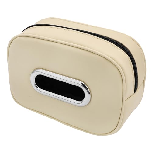 Car Tissue Holder with 2 Storage Nets, PU Leather Tissue Box Cover, Large Rectangle Napkin Organizer Fits 100–160 Tissues – for Seat/Headrest/Center Console/Visor (Light Beige) - color: Light Beige
