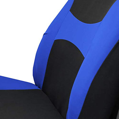FH Group Light & Breezy Cloth Car Seat Covers, 7 Seater Three Row Set- Airbag & Split Ready -Universal for Cars Trucks and SUVs Blue/Black - color: Blue