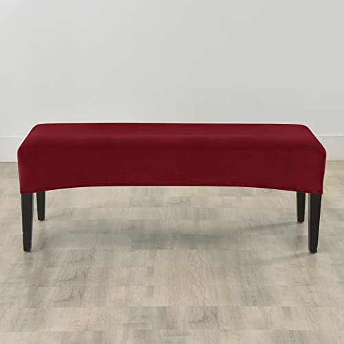 FORCHEER Velvet Bench Slipcover - Washable Seat Protector for Living Room, Kitchen & Bedroom (Velvet-Wine Red) - color: Velvet-wine Red