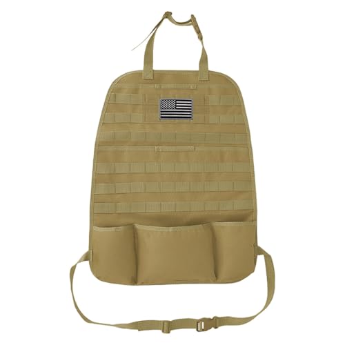 Tactical Molle Car Seat Back Organizer, Vehicle Panel Car Seat Back Cover Protector with 5 Storage Pouch, Universal Backseat Storage Organizer with USA Flag Patch for Car SUV Truck (Khaki-1 Pc) - size: Khaki-1 Pc