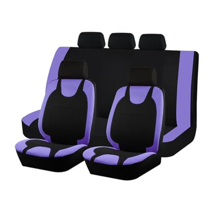 Car Seat Covers Full Set, Polyester Vehicle Front ＆ Rear Bench Seat Protectors with 5 Headrest Covers, Automotive Interior Chair Protection Accessories, Universal Fit (Purple) - color: Purple