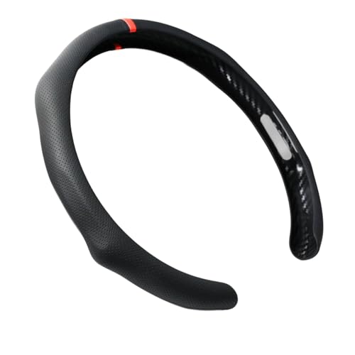 Quick Install Sporty Perforated Nappa Leather Steering Wheel Cover with Red Circular Stripe Trim Universal fit Any 14½ to 15 inches Car Pickup SUV 14.5 to 15 inches SW - color: Black+Top Red Circle, size: Perforated Nappa Leather