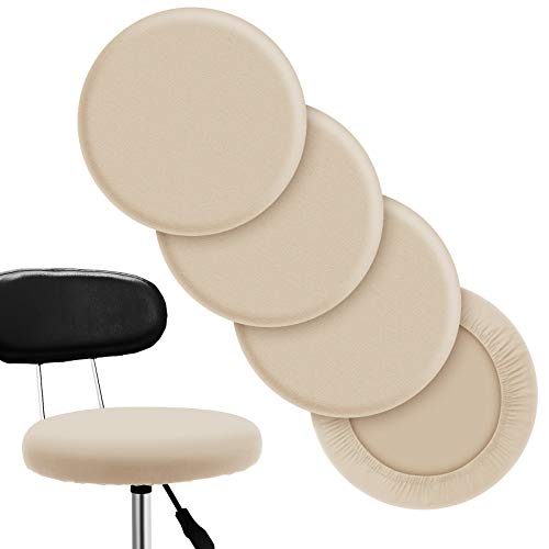 Tatuo Round Bar Stool Seat Covers Washable Stool Cushion Slipcover Elastic Bar Chair Covers for 14-17 Inch Chair (Beige, 4 Pieces) - color: Beige