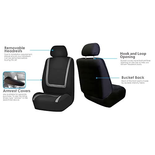 FH Group Front Seats Only Car Seat Covers Low Back - Unique Cloth Interior Accessories Car Seat Covers Gray Seat Cover Front Set - Universal Fit Cars Trucks SUV Car Seat Protector Accessories