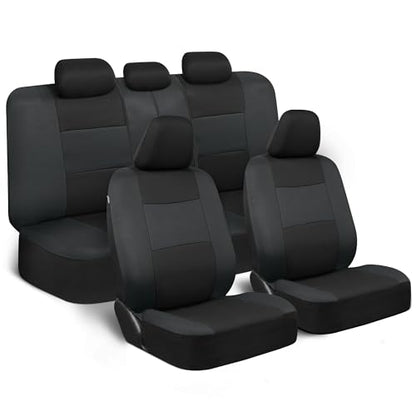 BDK PolyPro Car Seat Covers Full Set in Reverse Charcoal, Front and Rear Split Bench Seat Covers for Cars, Easy to Install Car Seats Cover Set and Accessories for Auto Trucks SUV - Reverse Charcoal - color: Reverse Charcoal