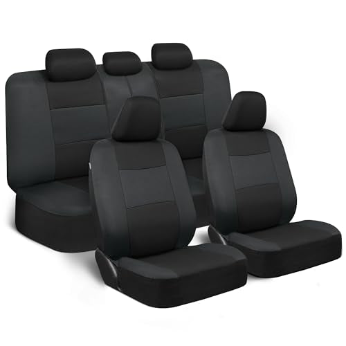 BDK PolyPro Car Seat Covers Full Set in Reverse Charcoal, Front and Rear Split Bench Seat Covers for Cars, Easy to Install Car Seats Cover Set and Accessories for Auto Trucks SUV - Reverse Charcoal - color: Reverse Charcoal
