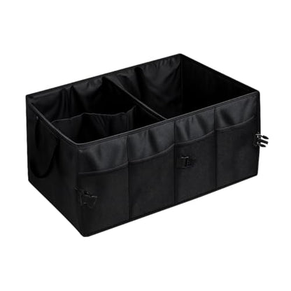Car Trunk Organizer, Collapsible Waterproof Automotive Storage Cargo Organizer, Multi Compartment Portable Vehicle Container Box Accessories, Universal for Truck SUV Minivan (Black)