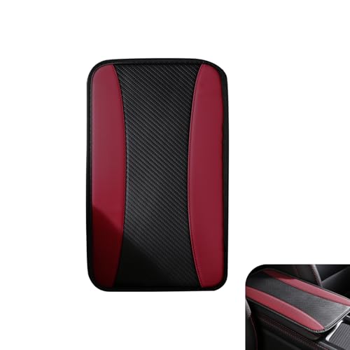 Car Center Console Armrest Pad, Waterproof Leather Comfort Cushion, Breathable Anti-Slip Car Armrest Cover, Universal for Most Cars (Red) - color: Red