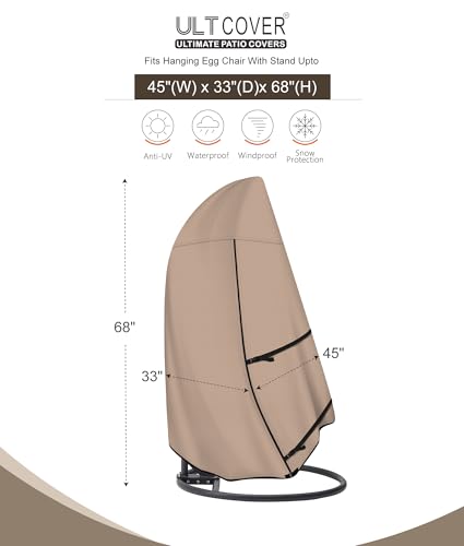 ULTCOVER Patio Hanging Egg Chair Cover - Waterproof Outdoor Single Seat Swing Egg Chair with Stand Cover 45W x 33D x 68H inches - color: Brown, size: Single Seat