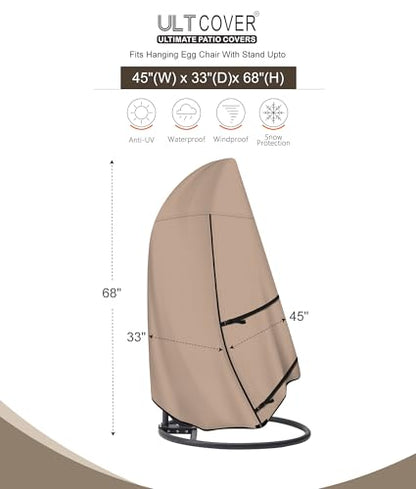 ULTCOVER Patio Hanging Egg Chair Cover - Waterproof Outdoor Single Seat Swing Egg Chair with Stand Cover 45W x 33D x 68H inches - color: Brown, size: Single Seat