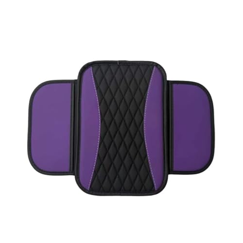 Car Center Console Cover, Patchwork Leather Center Console Covers for Cars, Waterproof Comfortable Car Armrest Seat Box Cover Protector, with 2 Side Storage Bag, Universal for Cars (Purple) - color: Purple