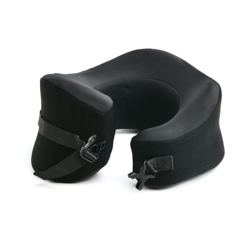 C CUSHION LAB Extra Support Travel Pillow, Award-Winning Patented Ergonomic Design for Chin & Neck Support Memory Foam Neck Pillow, Compact Airplane Pillow for Traveling, Flight, Car (Black, Large) - color: Black, size: Large