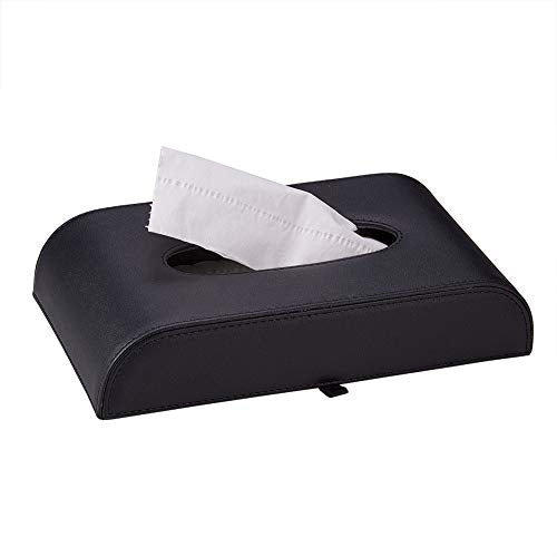 AuMoHall Black Tissue Box Cover PU Leather Rectangular Tissue Holder for Home Car Office Decor (NO Paper Towel) - color: Black
