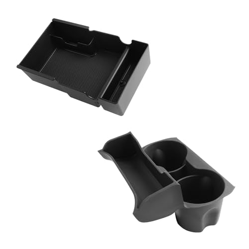 LUWU 2025 2026 GMC Terrain Accessories Compatible with 2025 2026 GMC Terrain (Elevation/AT4/Denali) Center Console Cup Holder Organizer, Armrest Storage Box Tray Organizer Insert Tray Black 2-Pack - color: 2025 2026 Terrain Armrest Box+Cup Holder