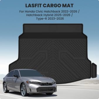 LASFIT Trunk Mat for Honda Civic Hatchback 2022-2026 & Civic Hatchback Hybrid 2025-2026, All Weather TPE Custom Fit Trunk Liner Cargo Mat Cargo Liner with Subwoofer, Black - style: 1）For Honda Civic Hatchback | 2022-2026 | Trunk Mat