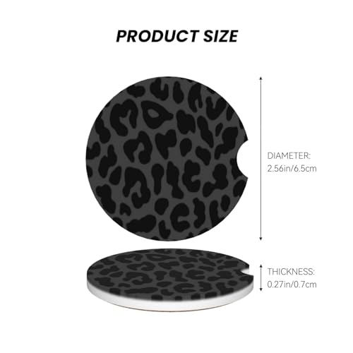 Black Leopard Cheetah Absorbent Ceramic Car Coasters for Cup Holders, 2.56" Anti Slip Insert Cup Coasters for Women Men (2 PCS) - color: Black Leopard Cheetah