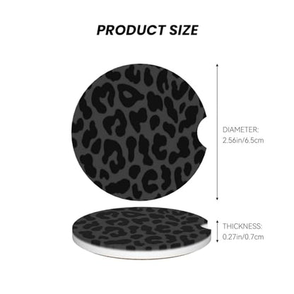 Black Leopard Cheetah Absorbent Ceramic Car Coasters for Cup Holders, 2.56" Anti Slip Insert Cup Coasters for Women Men (2 PCS) - color: Black Leopard Cheetah