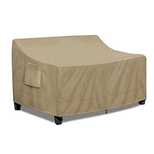 PureFit Outdoor Couch Cover Waterproof Patio Sofa Furniture Covers, 2-Seater Outdoor Loveseat Cover with Air Vent and Handles, 60W x 35D x 35H Inches, Camel - color: Camel, size: 60"w X 35"d X 35"h