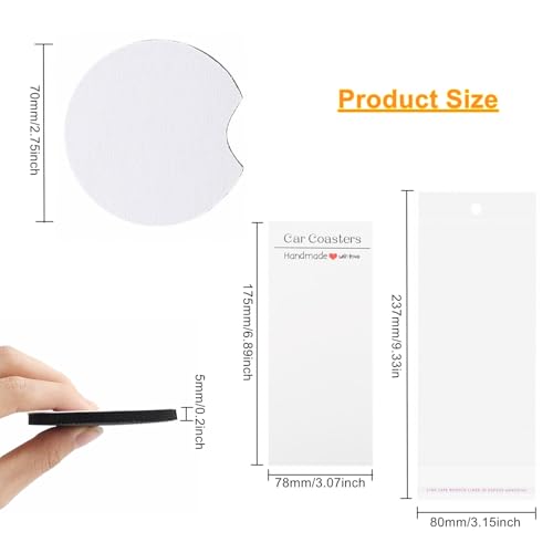 60PCS Sublimation Coasters Blanks, Round Car Coasters Sublimation Blanks Set, Car Coaster Packaging with Display Cards Bags, 2.75 Inch Blank Cup Mat for Sublimation Transfer Heat Press DIY Crafts