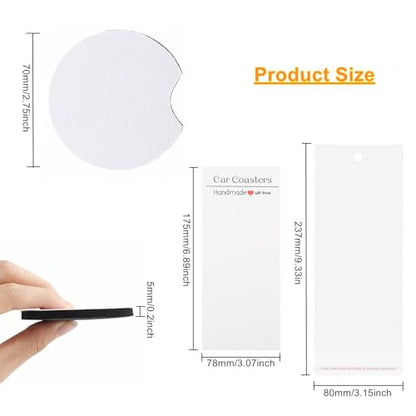 60PCS Sublimation Coasters Blanks, Round Car Coasters Sublimation Blanks Set, Car Coaster Packaging with Display Cards Bags, 2.75 Inch Blank Cup Mat for Sublimation Transfer Heat Press DIY Crafts