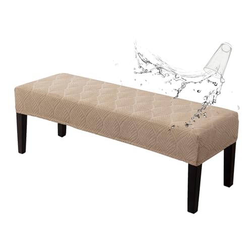 Genina Waterproof Dining Room Bench Covers, Stretch Jacquard Bench Seat Protector Cover, Rectangular Bench Cover for bedrooms, Living Rooms, Kitchens, Removable, Washable (Khaki) - color: Khaki, size: Leaf