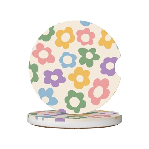 2-Pack Absorbent Car Coasters Vintage Groovy Flowers - Ceramic & Non-Scratch Cork Base Cup Holder Coasters Universal 2.56" - color: Vintage Groovy Flowers1