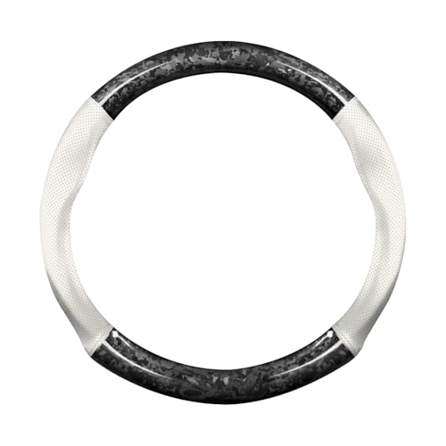 Ergocar Car Steering Wheel Sleeve, Round Forged Carbon Fiber and Leather Material Steering Wheel Sleeve, 37-38cm/14.5-15inch, Non-Slip, Soft, Breathable, Sports Style