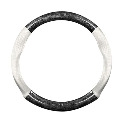Ergocar Car Steering Wheel Sleeve, Round Forged Carbon Fiber and Leather Material Steering Wheel Sleeve, 37-38cm/14.5-15inch, Non-Slip, Soft, Breathable, Sports Style