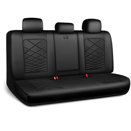 CAR PASS Luxury Nappa Leather Back Seat Covers, Piping Water Resistant Premium Perforated Leather Rear Bench Seat Covers, Breathable Backseat Cover Universal Fit for Most Sedan SUV Van Truck, Black - color: Pure Black, size: Rear