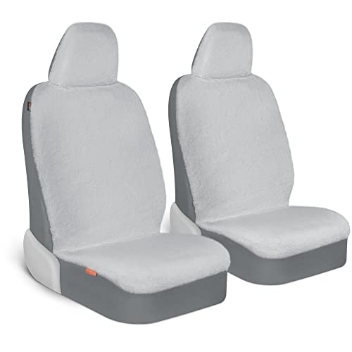 Carbella 2-Pack Sheepskin Car Seat Covers, Soft Plush Comfy Faux Fur Car Seat Covers Front Seats, Cute Automotive Seat Protectors Seat Covers For Cars, Car Accessories for Women (Gray) - color: Gray Fur