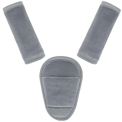 3 Pcs Car Seat Stroller Straps Pads for Baby, Newborn Soft Shoulder Strap and Crotch Covers, Universal Shoulder Straps Pads for Car Seat, Pushchair, High Chair (Grey) - color: Grey
