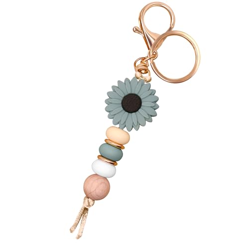 Flower Charm for Women Cute Keychain for Car Keys Silicone Bead Purse Charms for Handback Key Ring - color: Gree