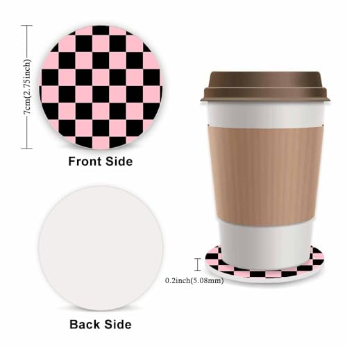 Pink and Black Checkered Steering Wheel Cover for Women, Universal Auto Steering Wheel 14-15 Inch Car Interior Accessories with 2PCS Car Coasters, Suitable for Men and Women - color: Pink red2
